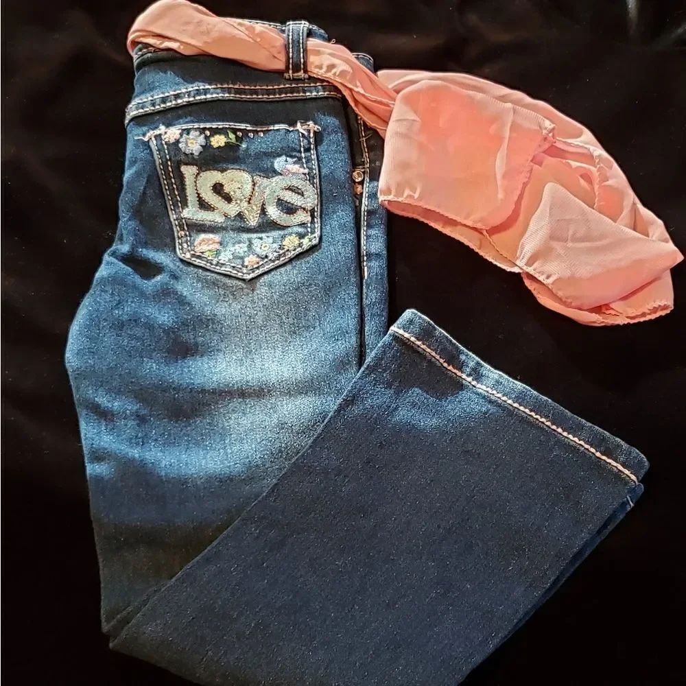 Wallflower Girls Jeans w/Pink Scarf Belt Sz 5